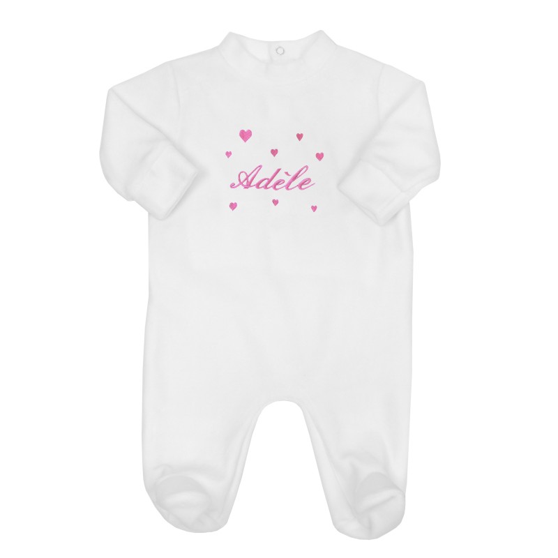Pyjama bébé fille personnalisé avec prénom et motif coeur