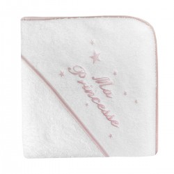 Cape de bain biais rose personnalisée au prénom de bébé.